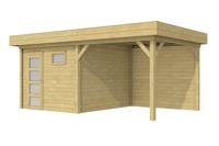 blokhut Tapuit 300x300 cm + overkapping 400 cm vuren groen geïmpregneerd- Plat dak- Geïmpregneerd vurenhout- Woodvision - thumbnail