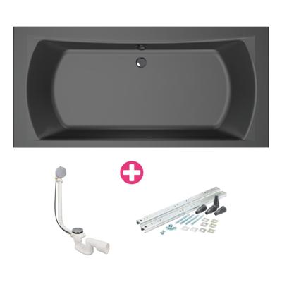 Xenz Robijn Duobad - 180x80x48 - afvoer Midden - acryl - ebony 6987-29