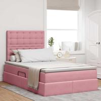 Opbergbed met LED met matras Roze 120 x 190 cm Fluweel - thumbnail