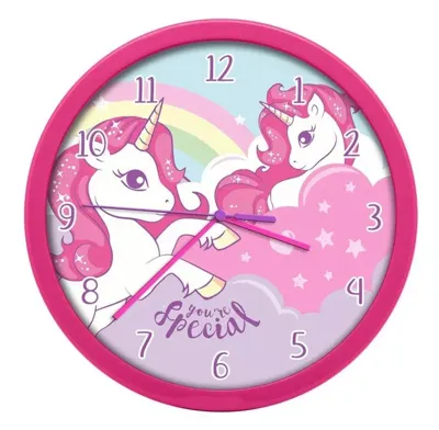Unicorn wandklok 25 cm roze
