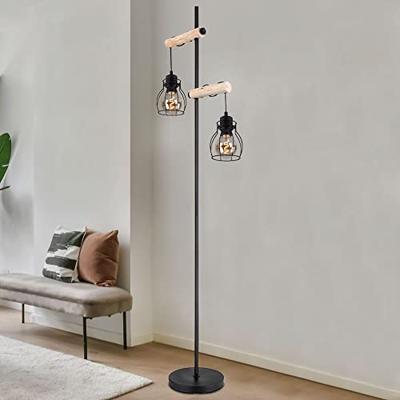 Globo Staande vloerlampMina zwart met hout - 153260S