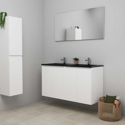 On-Line Badkamermeubelset - 120 cm - Bouwpakket - Greeploze Ladestructuur - Acryl Wastafel - 2 Kraangaten - Spiegel - Mat Wit - V01