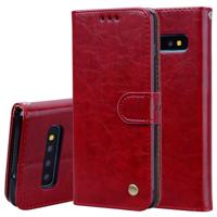 Business stijl olie Wax textuur horizontale Flip lederen case voor Galaxy S10 Plus met houder & kaartsleuven & portemonnee (rood) - thumbnail