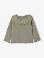 T-shirt baby met lange mouwen en geborduurde kraag kaki - thumbnail