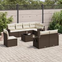 8-delige Loungeset met kussens poly rattan bruin - thumbnail