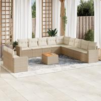12-delige Loungeset met kussens poly rattan beige - thumbnail