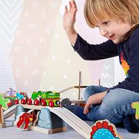 Bigjigs houten rails barstende brug t-rex dino, 7dlg. - thumbnail