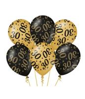 Classy Ballonnen 30 Jaar Zwart/Goud (6st) - thumbnail