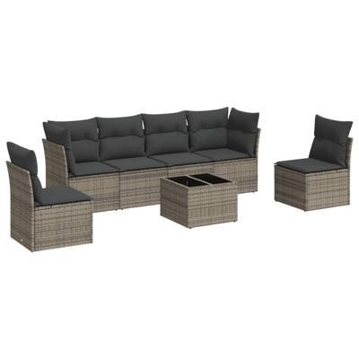 6-delige Loungeset met kussens poly rattan grijs