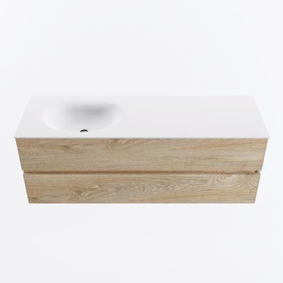 MONDIAZ VICA 140cm badmeubel onderkast Washed Oak 2 lades. Wastafel MOON links 1 kraangat, kleur Talc.