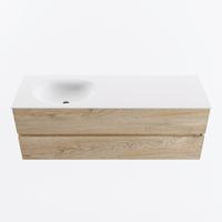 MONDIAZ VICA 140cm badmeubel onderkast Washed Oak 2 lades. Wastafel MOON links 1 kraangat, kleur Talc. - thumbnail
