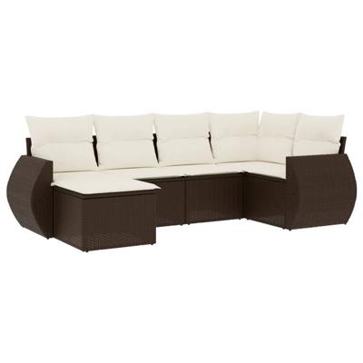 6-delige Loungeset met kussens poly rattan bruin - thumbnail