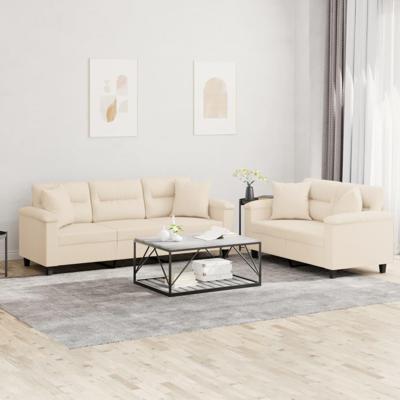 2-delige Loungeset met kussens microvezelstof beige