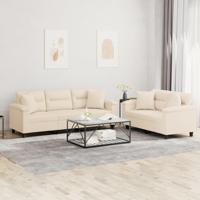2-delige Loungeset met kussens microvezelstof beige - thumbnail