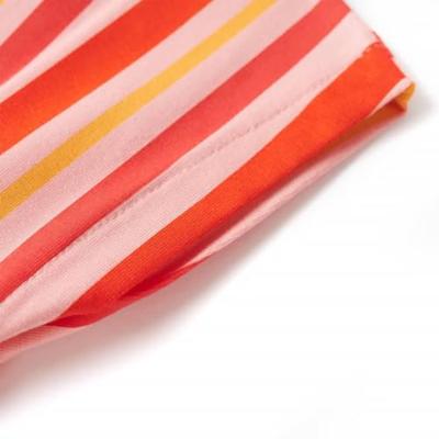 Kinderjurk met trekkoord streepjesprint 140 roze en rood Kinderjurk met trekkoord streepjesprint 140 roze en rood