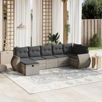 7-delige Loungeset met kussens poly rattan lichtgrijs - thumbnail