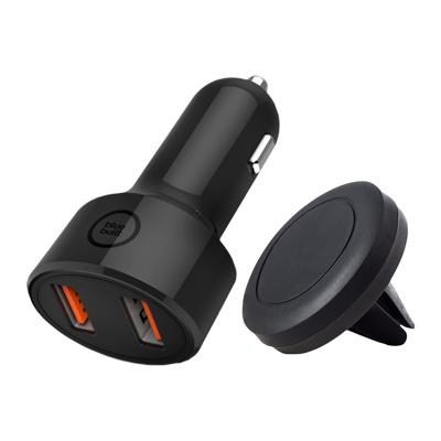 Azuri Autohouder Universeel Magneet + Autolader met 2 Usb Poorten Quick Charge 18W