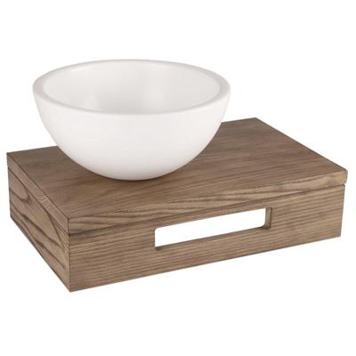 Differnz fonteinset - 40x21x10cm - Rechthoek - 0 kraangaten - wit mat keramieken waskom - Hout bruin eiken SW642467 / SW705517