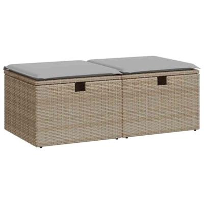 2-delige Loungeset met kussens poly rattan acacia beige