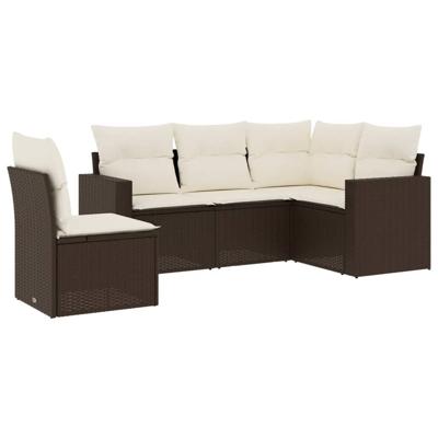 5-delige Loungeset met kussens poly rattan bruin - thumbnail