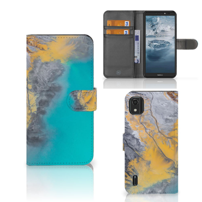 Nokia C2 2nd Edition | Bookcase | Marble Blue Gold