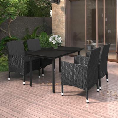 5-delige Tuinset met kussens poly rattan en glas