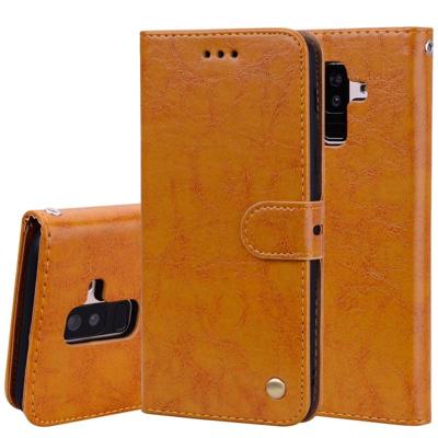 Business stijl olie Wax textuur horizontale Flip lederen case voor Galaxy A6 plus (2018) met houder & kaartsleuven & portemonnee (bruin)