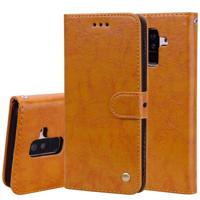 Business stijl olie Wax textuur horizontale Flip lederen case voor Galaxy A6 plus (2018) met houder & kaartsleuven & portemonnee (bruin) - thumbnail
