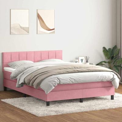 Boxspring met matras fluweel roze 160x220 cm