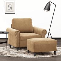 Fauteuil met voetenbank 60 cm fluweel bruin - thumbnail