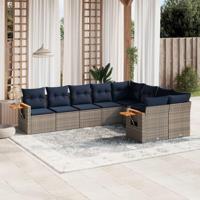 9-delige Loungeset met kussens poly rattan grijs - thumbnail