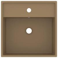 Wastafel met overloop vierkant 41x41 cm keramiek matcrme - thumbnail