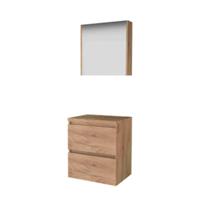 Basic-Line Comfort 46 Badkamermeubelset - 60 x 46 cm - Greeploos - 2 Lades - Wastafelblad - Spiegelkast - Whisky Oak - thumbnail