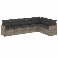 7-delige Loungeset met kussens poly rattan grijs - thumbnail