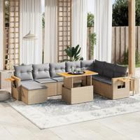 9-delige Loungeset met kussens poly rattan beige - thumbnail