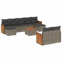 9-delige Loungeset met kussens poly rattan grijs - thumbnail