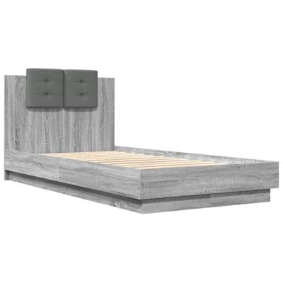 Bedframe met hoofdbord en LED grijs sonoma eikenkleur 75x190 cm