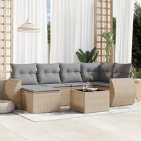 6-delige Loungeset met kussens poly rattan beige - thumbnail