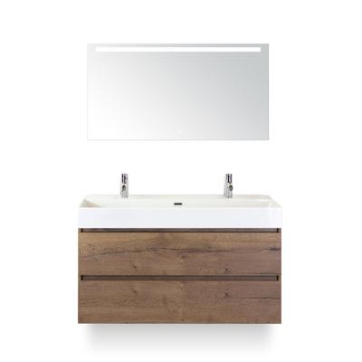 Maxx XL Badmeubelset 120 cm - Tabacco - Wastafel Kube Enkel 2 kraangaten - met Sence Spiegel
