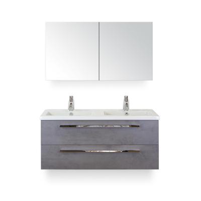 Seville Badmeubelset 120 cm - 2 laden Beton Antraciet - Wastafel Djazz Dubbel - met Spiegelkast