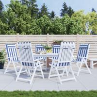 Stoelkussens 6 st hoge rug gestreept stof oxford wit en blauw - thumbnail