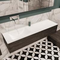 Mondiaz Lush Cloud badmeubel eiken Dark brown 150 cm 1 lade solid surface enkele spoelbak links zonder kraangat - thumbnail