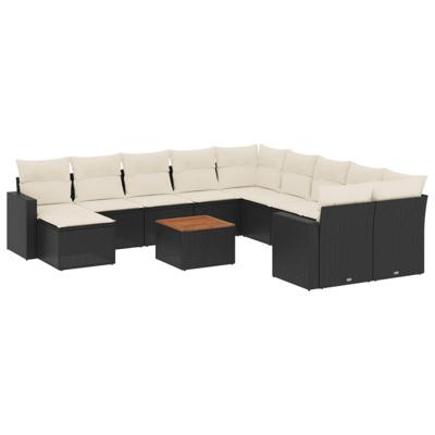 12-delige Loungeset met kussens poly rattan zwart