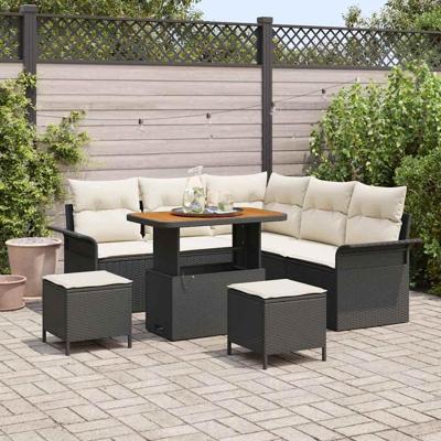 Tuinbankenset met kussen 8 pcs Zwart poly rattan