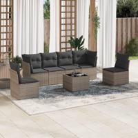 7-delige Loungeset met kussens poly rattan grijs - thumbnail