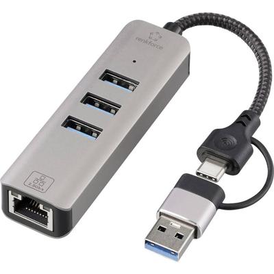 Renkforce RF-EAWH-300 USB-hub 3 poorten Met ingebouwde netwerkaansluiting Grijs