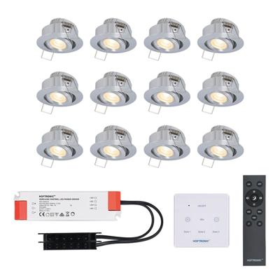 Set van 12 Granada LED Mini Inbouwspots met trafo en muurdimmer - 12 Volt 3 Watt 200 lumen - Kantelbaar - Plat 30mm - 2700K - IP44 waterdicht - RVS