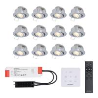 Set van 12 Granada LED Mini Inbouwspots met trafo en muurdimmer - 12 Volt 3 Watt 200 lumen - Kantelbaar - Plat 30mm - 2700K - IP44 waterdicht - RVS - thumbnail