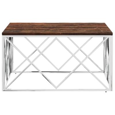 Salontafel roestvrij staal en massief hergebruikt hout - thumbnail