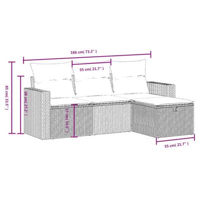 4-delige Loungeset met kussens poly rattan beige - thumbnail